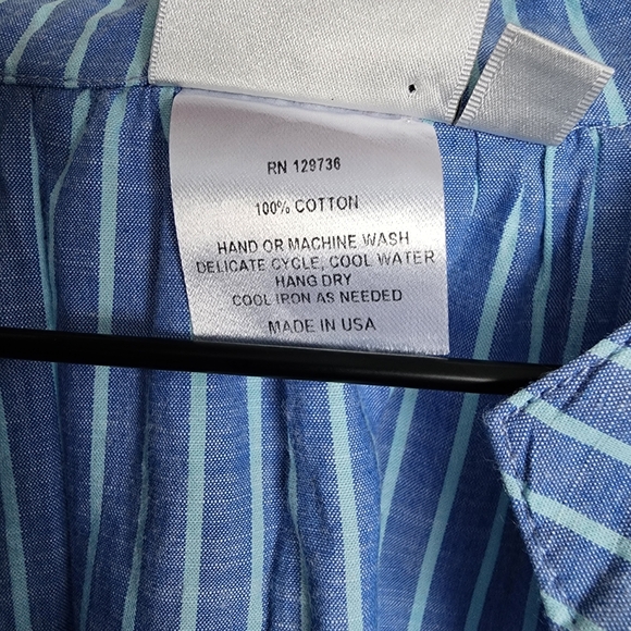 Finley Jay Striped Cotton Chambray Blouse In Aqua/blue - Picture 4 of 11